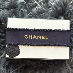 CHANEL Dark Blue Belt with Gold Logo